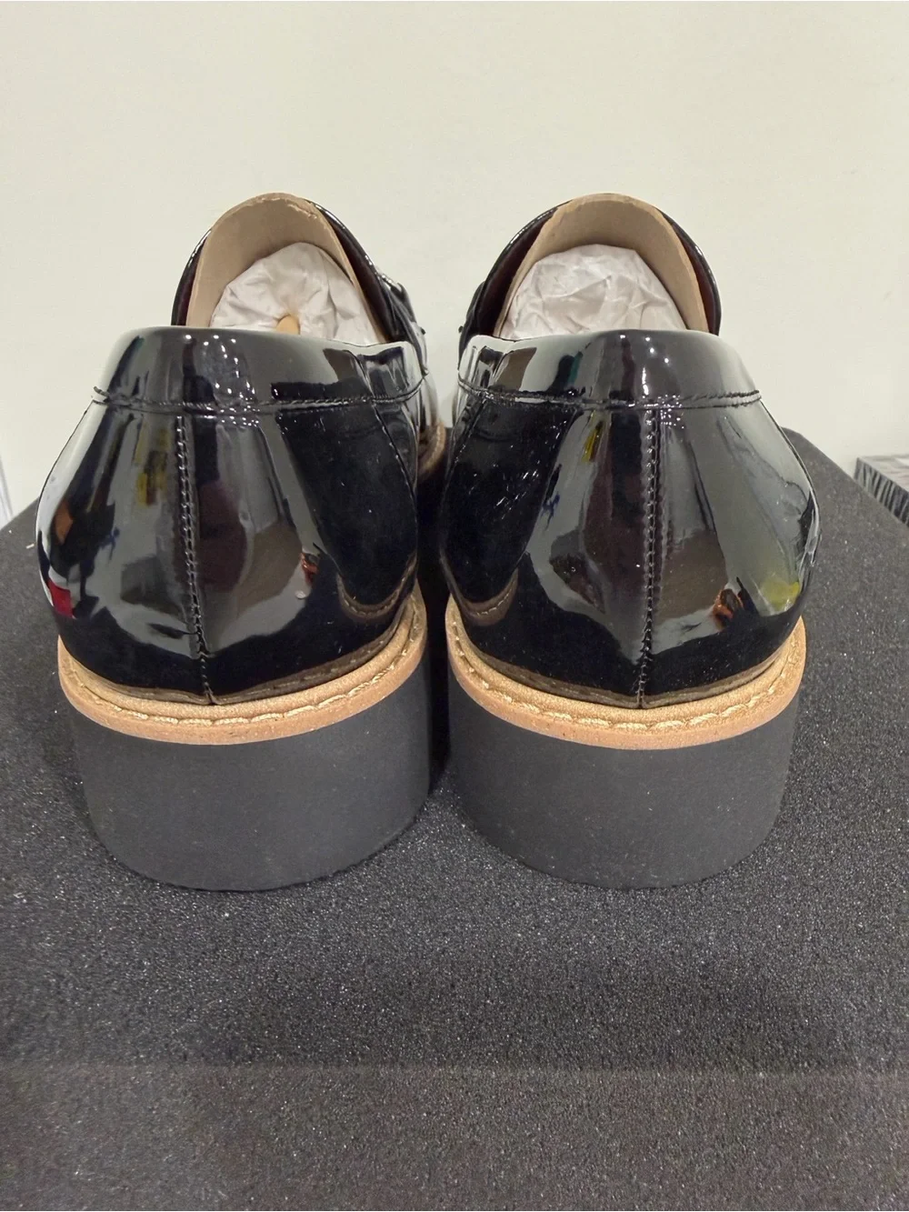 Franco Sarto Black Patent Leather Bit Loafers with Tan Welt With Box